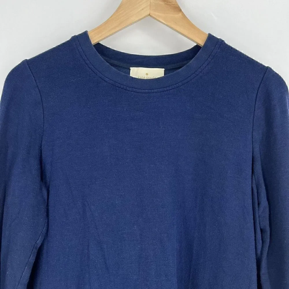 Kate Spade Sweater Size Medium Navy Mixed Media Floral Top Cotton Stretch Shirt